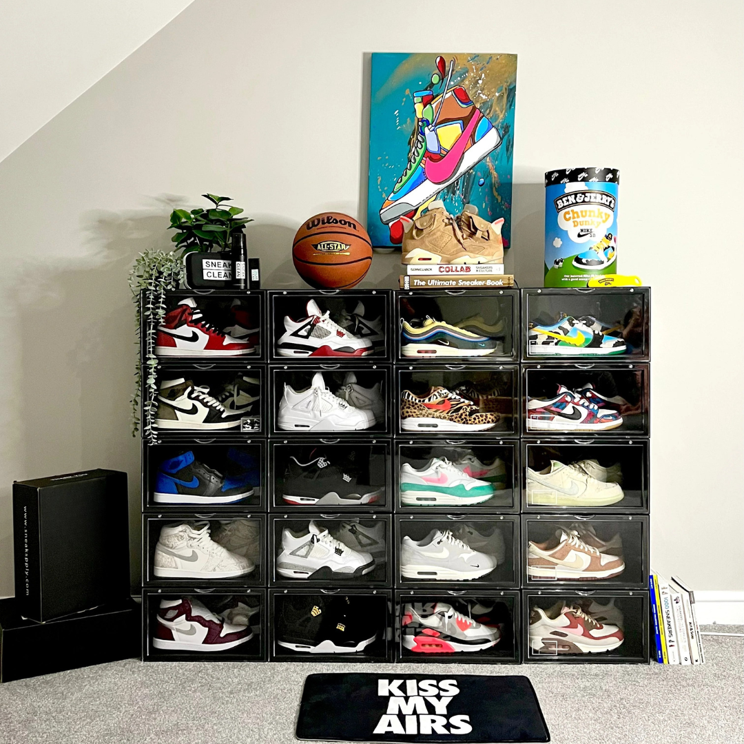 Black Sneaker Display Cases (Pack of 6) - Stackable Shoe Storage Boxes